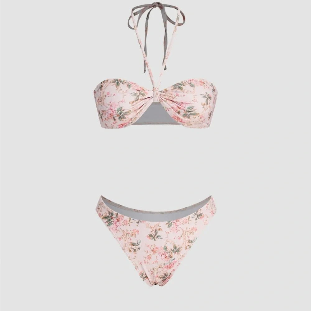 Cider Floral Bikini Set - Pink and Green - Picture 2 of 4